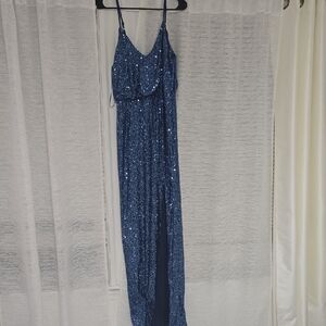 Elegant Blue Sequin Maxi Dress